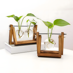 Glass Planter With Wooden Base